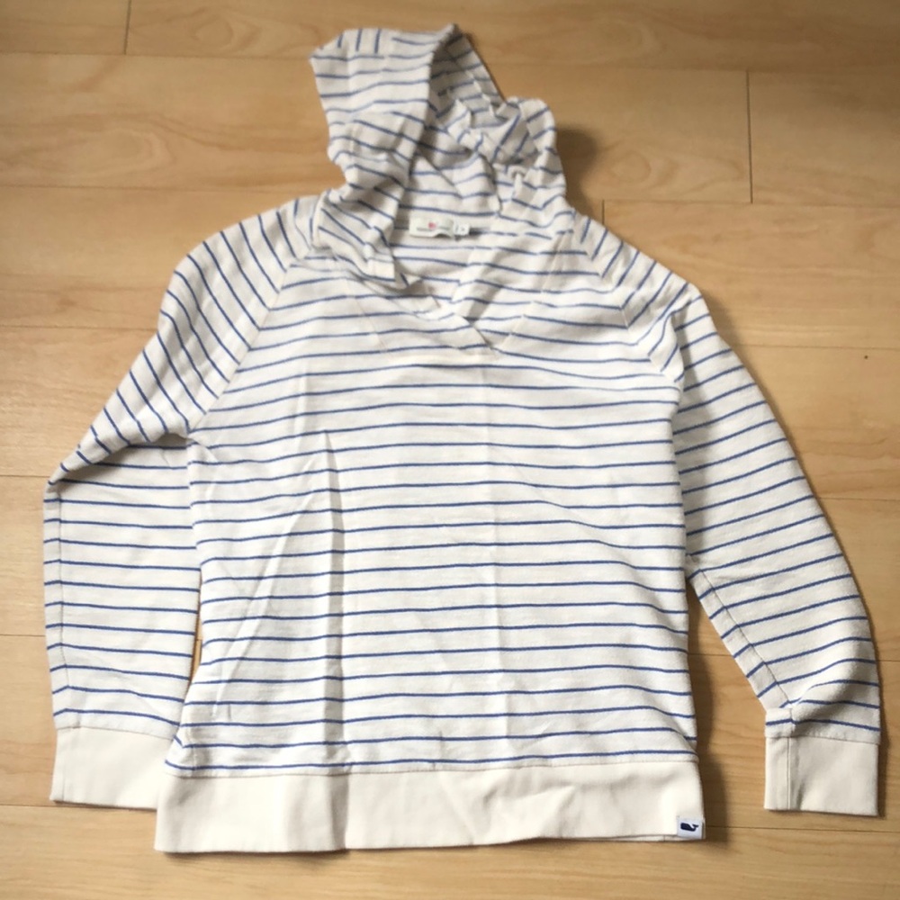 Vineyard Vines Blue and White Striped V-Neck Hoodie - Sz M